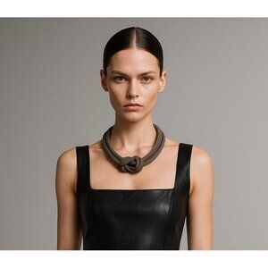 Comptoir des Cotonniers Suede Knot Necklace Gray Adjustable Boho Minimalist